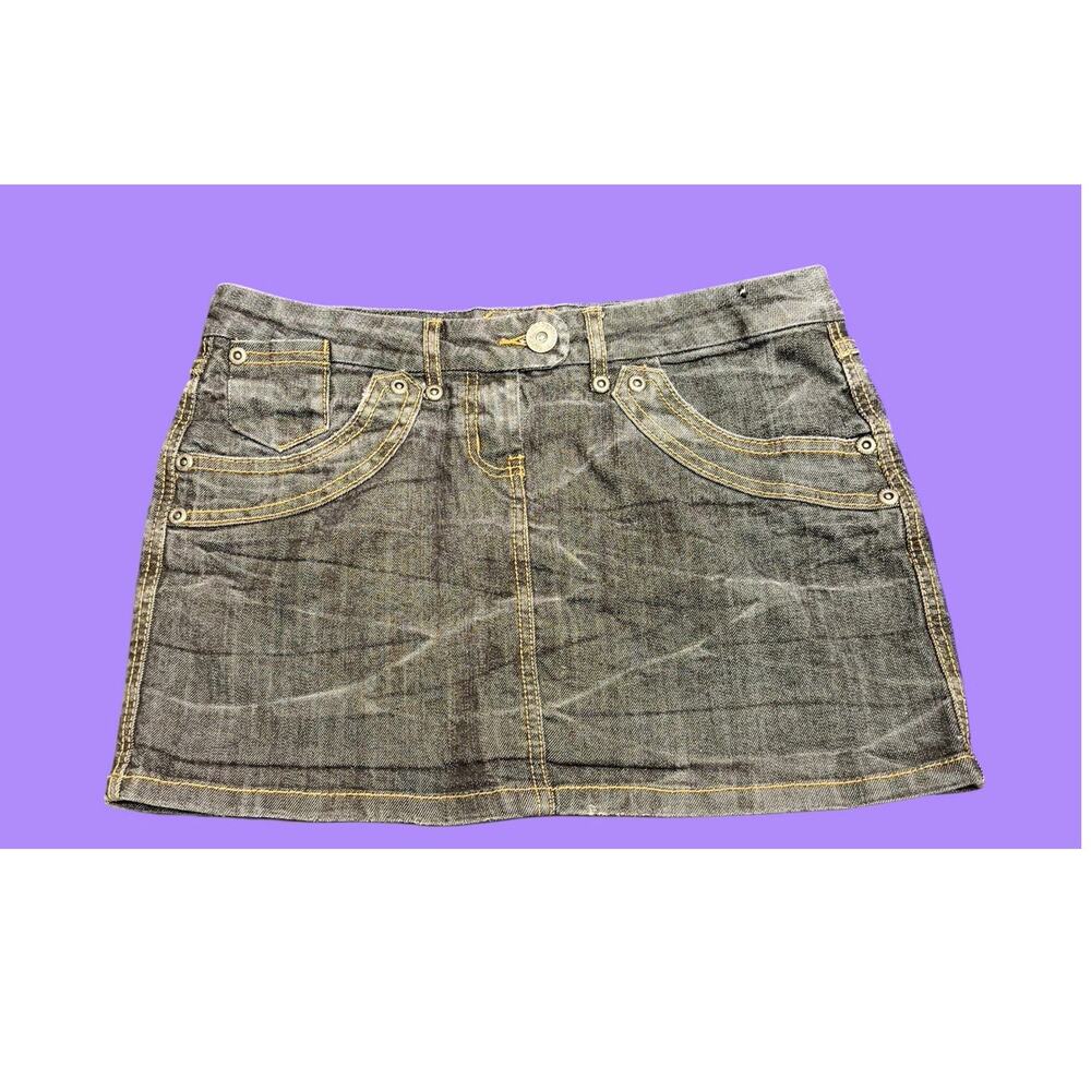 Spot Sexy Gray Denim Mini Skirt Contrast Stitching Vintage Y2K
